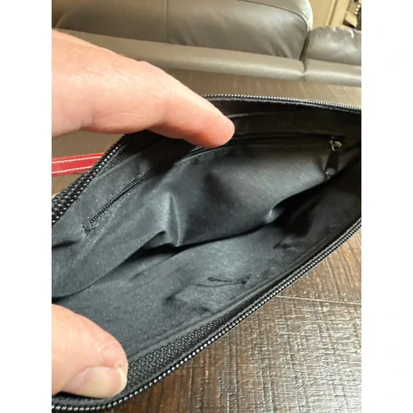 Y2K Baguette Shoulder Bag Black White Geometric Print Red Trim Mini Purse - Picture 2 of 12